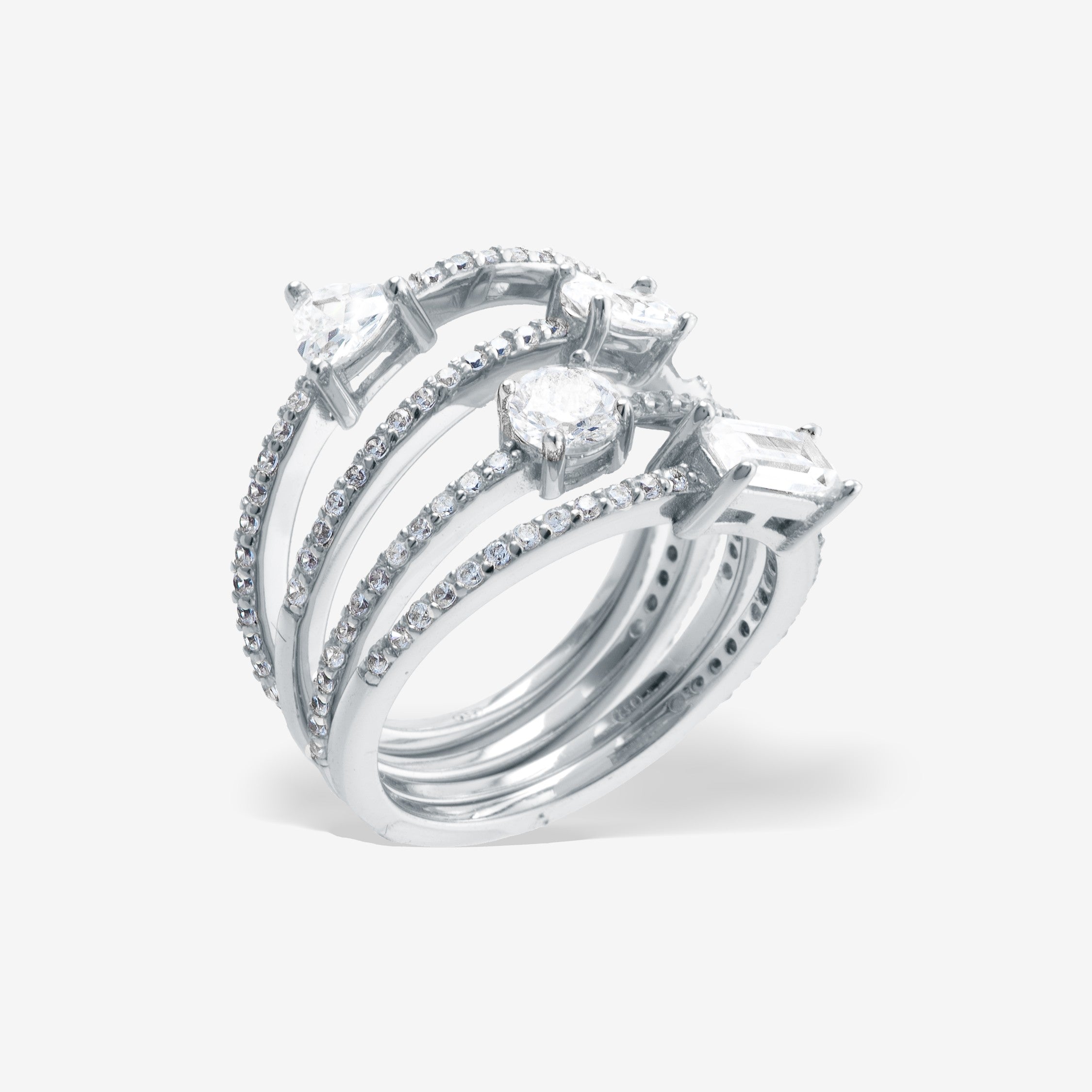 Four Rings Glam Multiple Silver Ring