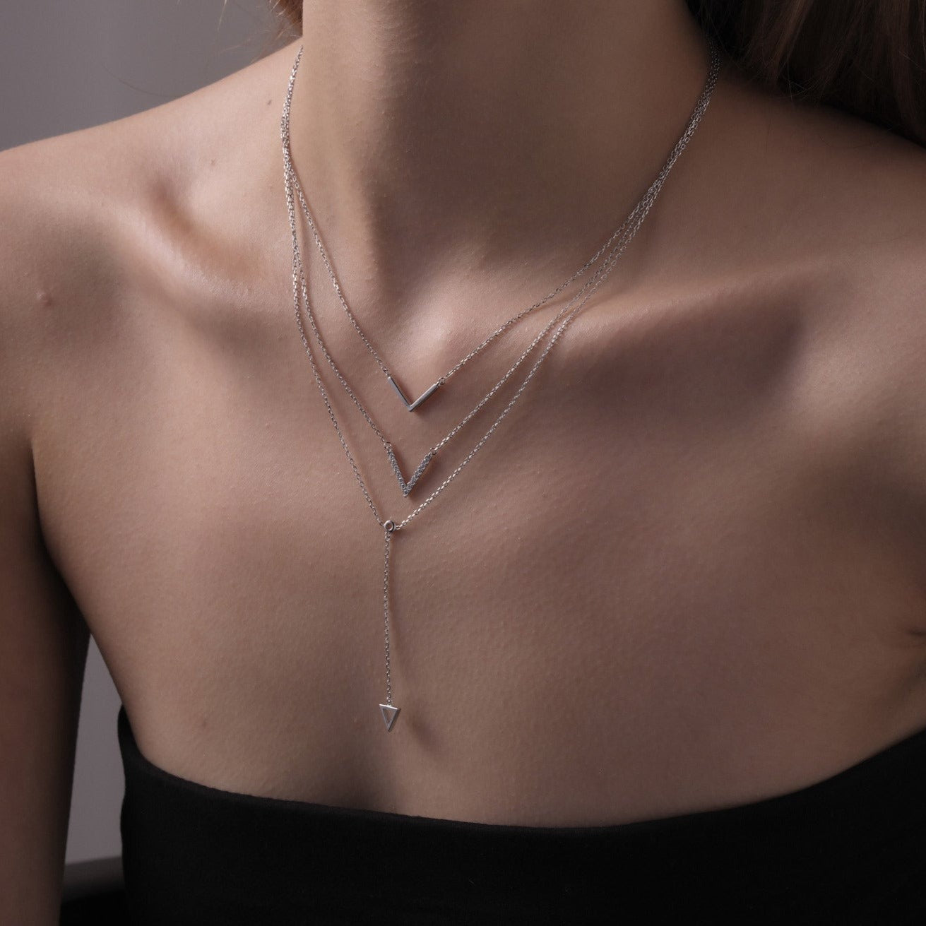 Silver Chain Triangle Drop Necklace