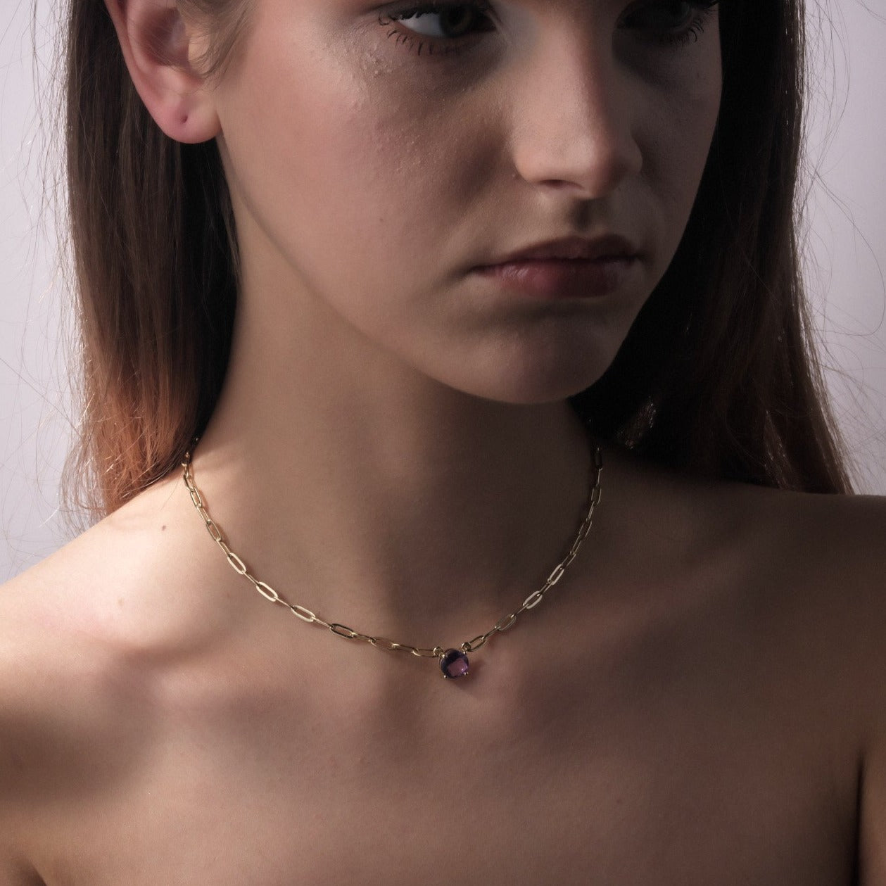 Silver Chain Purple Amethyst Necklace